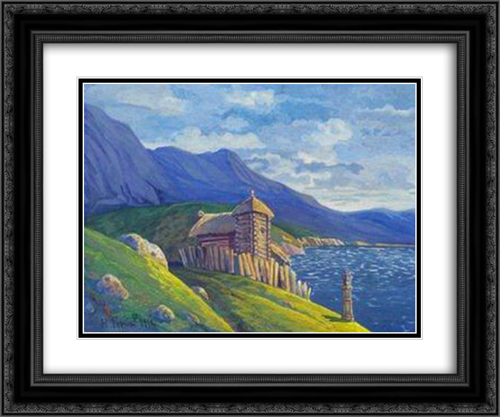 Hermitage at the lake 24x20 Black Ornate Wood Framed Art Print Poster with Double Matting by Roerich, Nicholas