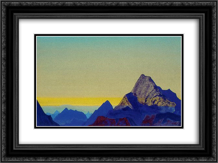 Himalayan morning. Sunrise. 24x18 Black Ornate Wood Framed Art Print Poster with Double Matting by Roerich, Nicholas
