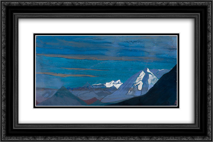 Himalayan Snows 24x16 Black Ornate Wood Framed Art Print Poster with Double Matting by Roerich, Nicholas