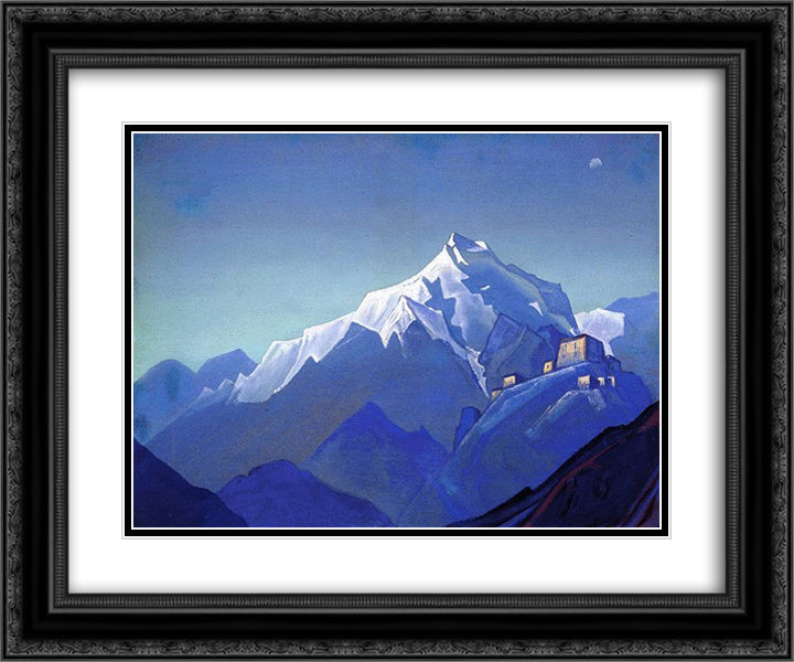 Himalayas. Blue mountains. 24x20 Black Ornate Wood Framed Art Print Poster with Double Matting by Roerich, Nicholas
