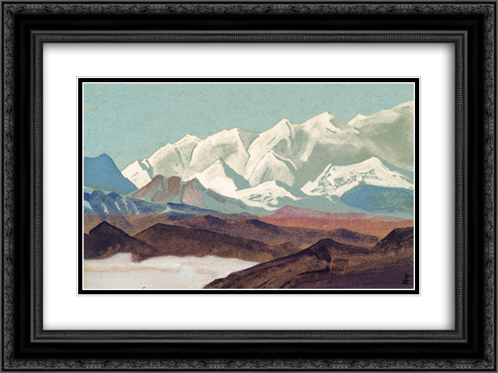 Himalayas. Chain of Kanchenjunga. 24x18 Black Ornate Wood Framed Art Print Poster with Double Matting by Roerich, Nicholas