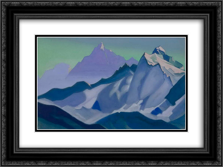 Himalayas. Evening. 24x18 Black Ornate Wood Framed Art Print Poster with Double Matting by Roerich, Nicholas