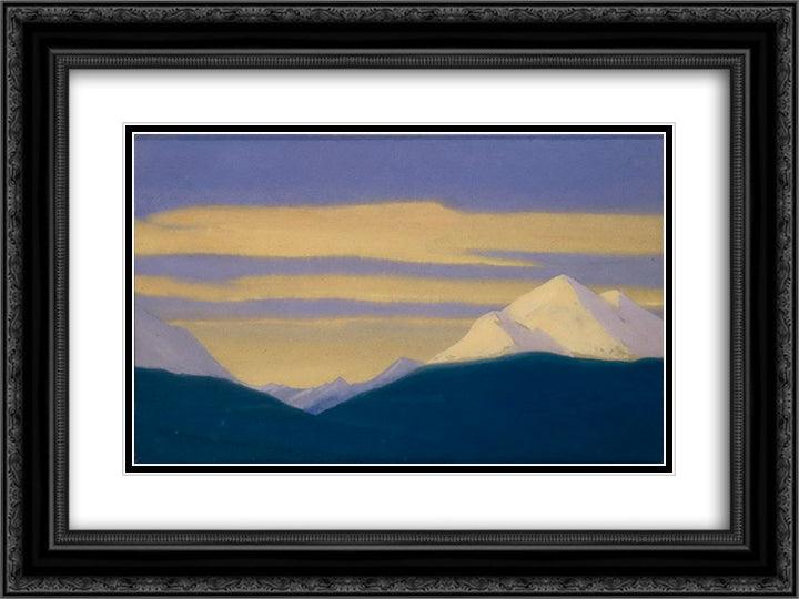 Himalayas. Golden clouds on a purple sky. 24x18 Black Ornate Wood Framed Art Print Poster with Double Matting by Roerich, Nicholas
