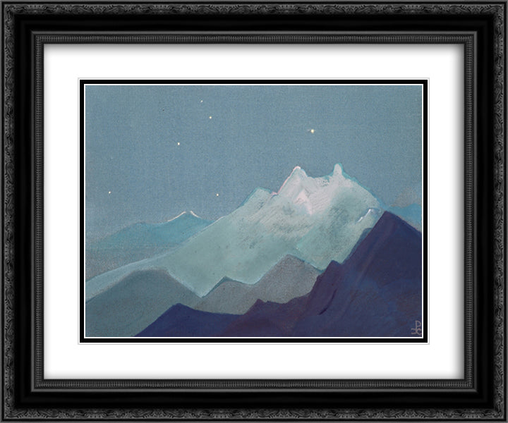 Himalayas. Moon mountains. 24x20 Black Ornate Wood Framed Art Print Poster with Double Matting by Roerich, Nicholas