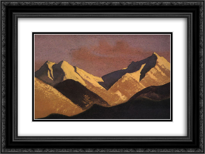 Himalayas. Mountains lit by sunset. 24x18 Black Ornate Wood Framed Art Print Poster with Double Matting by Roerich, Nicholas