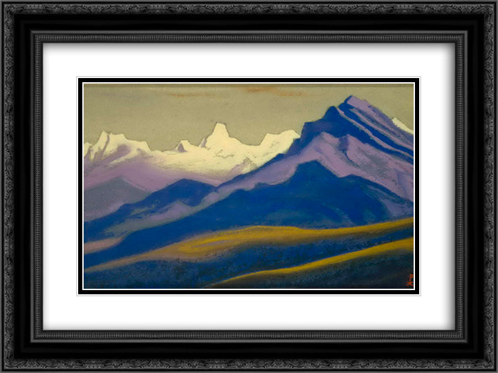 Himalayas. Spoors of motley mountains. 24x18 Black Ornate Wood Framed Art Print Poster with Double Matting by Roerich, Nicholas