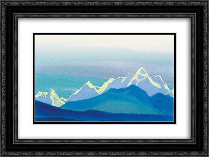 Himalayas. Sunny contour of the mountains. 24x18 Black Ornate Wood Framed Art Print Poster with Double Matting by Roerich, Nicholas