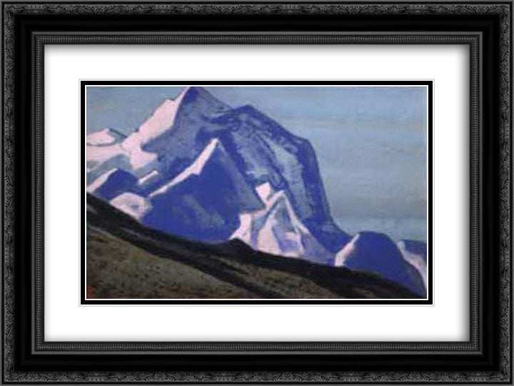 Himalayas. Tops of mountains with the turqoise sky. 24x18 Black Ornate Wood Framed Art Print Poster with Double Matting by Roerich, Nicholas