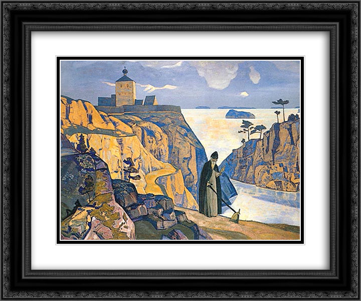 Holy lake 24x20 Black Ornate Wood Framed Art Print Poster with Double Matting by Roerich, Nicholas