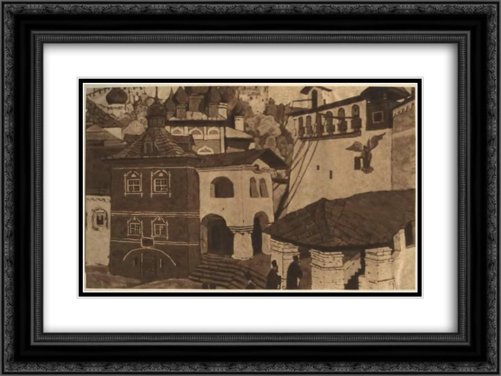 House of God 24x18 Black Ornate Wood Framed Art Print Poster with Double Matting by Roerich, Nicholas