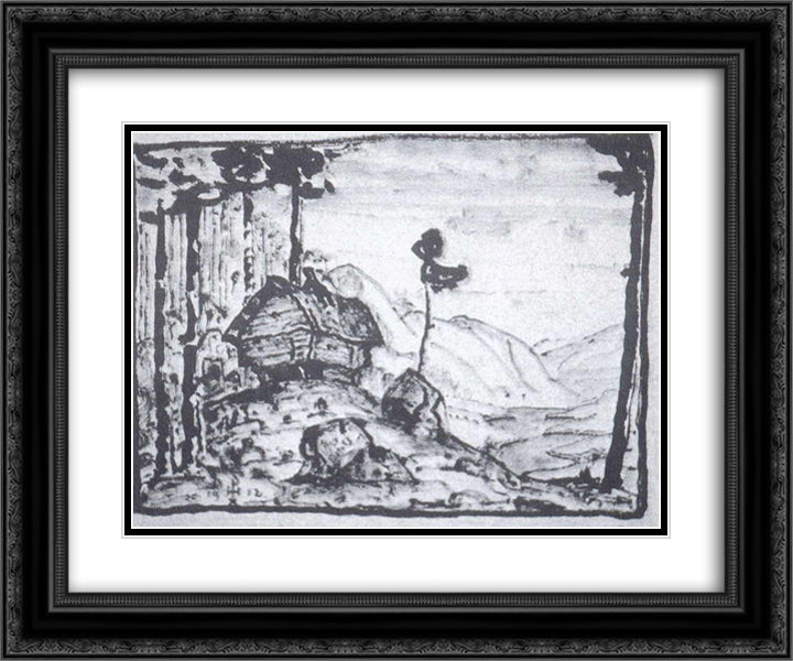 Hut in the mountains 24x20 Black Ornate Wood Framed Art Print Poster with Double Matting by Roerich, Nicholas