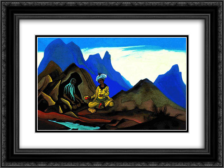 Iskander and hermit 24x18 Black Ornate Wood Framed Art Print Poster with Double Matting by Roerich, Nicholas