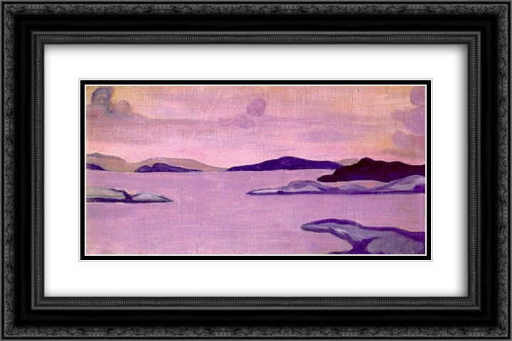 Island 24x16 Black Ornate Wood Framed Art Print Poster with Double Matting by Roerich, Nicholas