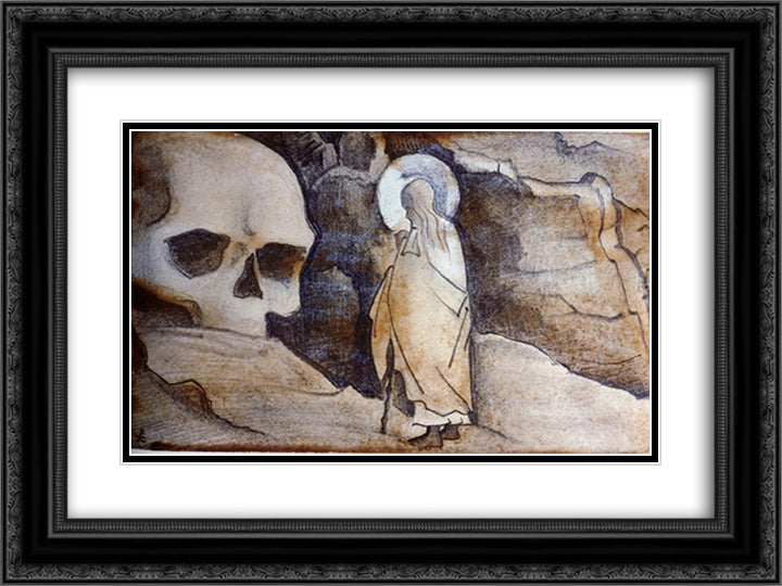 Issa and giant's head 24x18 Black Ornate Wood Framed Art Print Poster with Double Matting by Roerich, Nicholas