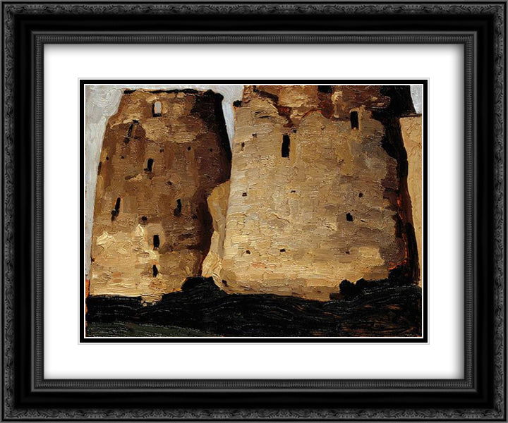Izborsk. Towers. 24x20 Black Ornate Wood Framed Art Print Poster with Double Matting by Roerich, Nicholas