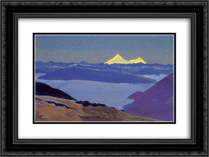 Jelep La, Tibetan Frontier 24x18 Black Ornate Wood Framed Art Print Poster with Double Matting by Roerich, Nicholas