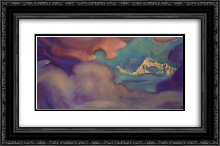 Kangchenjunga. Citadel. 24x16 Black Ornate Wood Framed Art Print Poster with Double Matting by Roerich, Nicholas