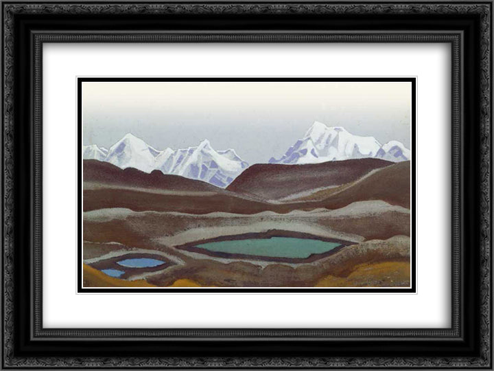 Kangchenjunga. Mountain lakes. 24x18 Black Ornate Wood Framed Art Print Poster with Double Matting by Roerich, Nicholas
