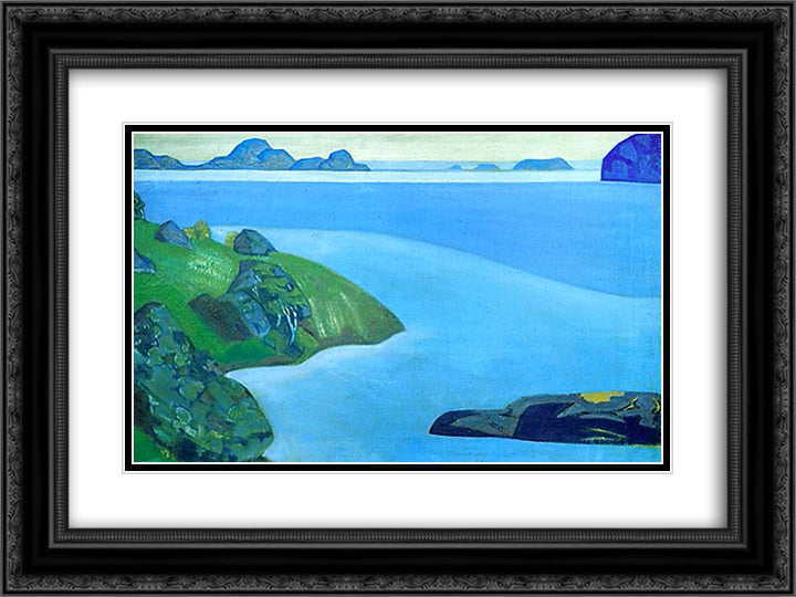 Karelian landscape. Rocky seashore. 24x18 Black Ornate Wood Framed Art Print Poster with Double Matting by Roerich, Nicholas