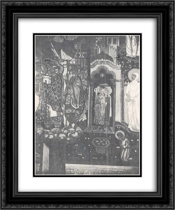 Kneeling warriors (Study of murals for the chapel in Pskov) 20x24 Black Ornate Wood Framed Art Print Poster with Double Matting by Roerich, Nicholas