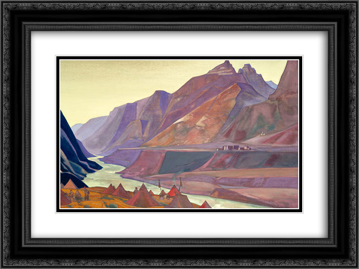 Koksar Camp 24x18 Black Ornate Wood Framed Art Print Poster with Double Matting by Roerich, Nicholas