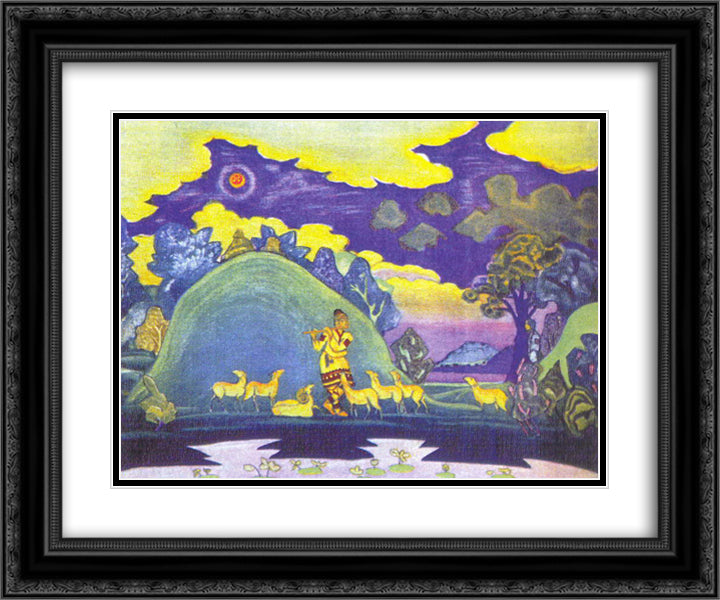 Krishna-Lel 24x20 Black Ornate Wood Framed Art Print Poster with Double Matting by Roerich, Nicholas