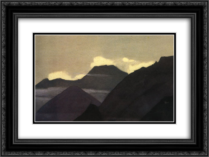 Kuluta. Mountains before the sunset. 24x18 Black Ornate Wood Framed Art Print Poster with Double Matting by Roerich, Nicholas