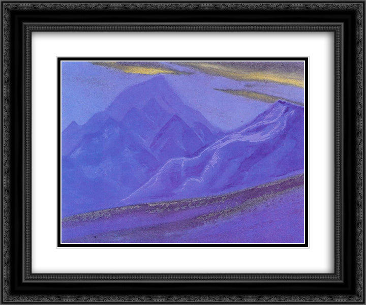 Ladakh. Golden clouds over blue mountains. 24x20 Black Ornate Wood Framed Art Print Poster with Double Matting by Roerich, Nicholas