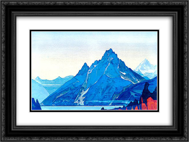 Lake 24x18 Black Ornate Wood Framed Art Print Poster with Double Matting by Roerich, Nicholas