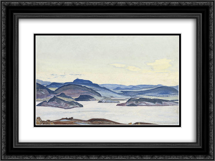 Lake Hyumpola 24x18 Black Ornate Wood Framed Art Print Poster with Double Matting by Roerich, Nicholas