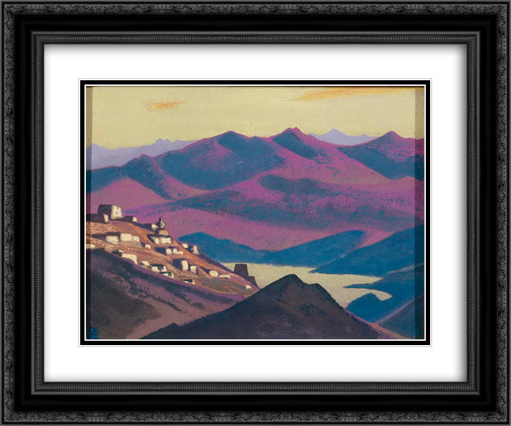Lake Yam-tso 24x20 Black Ornate Wood Framed Art Print Poster with Double Matting by Roerich, Nicholas