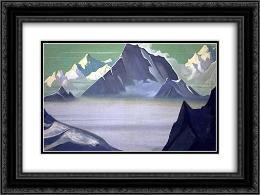 Land of snow people 24x18 Black Ornate Wood Framed Art Print Poster with Double Matting by Roerich, Nicholas