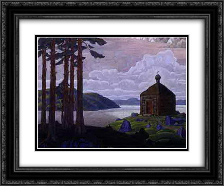 Landscape with chapel 24x20 Black Ornate Wood Framed Art Print Poster with Double Matting by Roerich, Nicholas