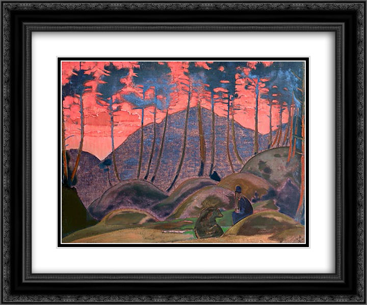 Language of forest 24x20 Black Ornate Wood Framed Art Print Poster with Double Matting by Roerich, Nicholas
