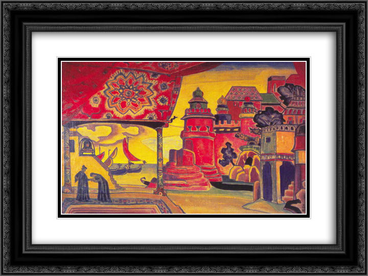 Ledenets town 24x18 Black Ornate Wood Framed Art Print Poster with Double Matting by Roerich, Nicholas