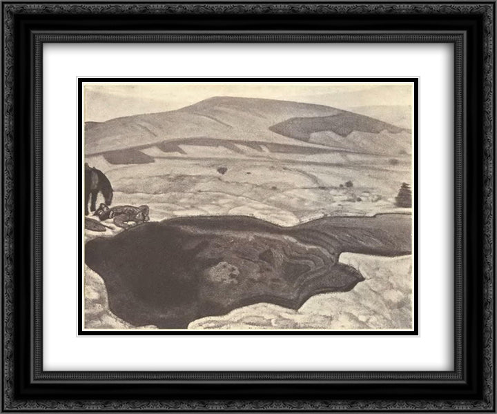 Living water 24x20 Black Ornate Wood Framed Art Print Poster with Double Matting by Roerich, Nicholas