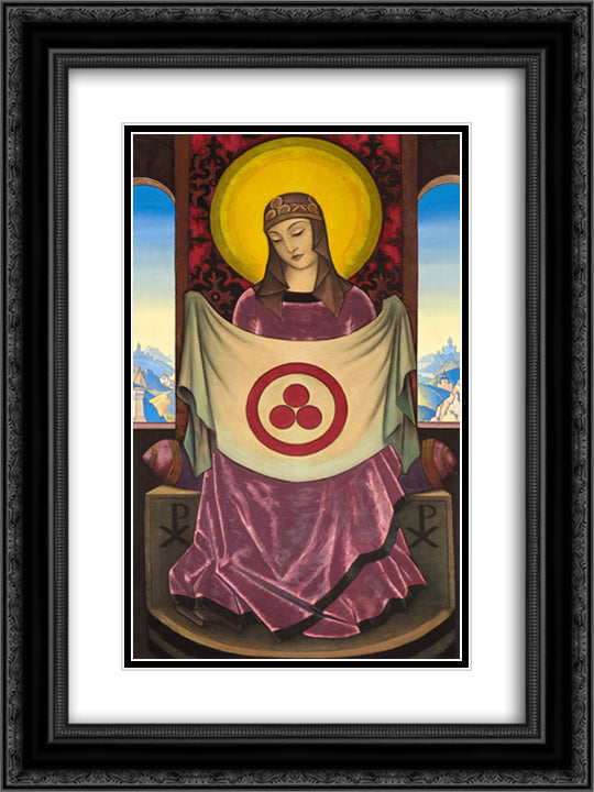 Madonna Oriflamma 18x24 Black Ornate Wood Framed Art Print Poster with Double Matting by Roerich, Nicholas