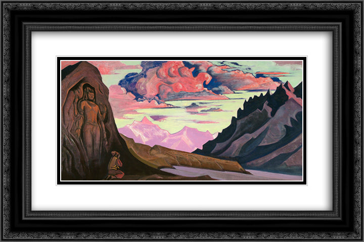 Maitreya the Conqueror 24x16 Black Ornate Wood Framed Art Print Poster with Double Matting by Roerich, Nicholas