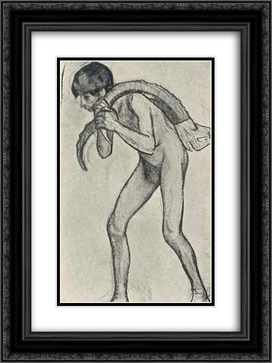 Man with a horn 18x24 Black Ornate Wood Framed Art Print Poster with Double Matting by Roerich, Nicholas