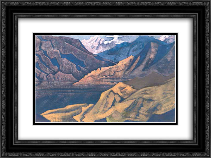 Manasbal Lake 24x18 Black Ornate Wood Framed Art Print Poster with Double Matting by Roerich, Nicholas
