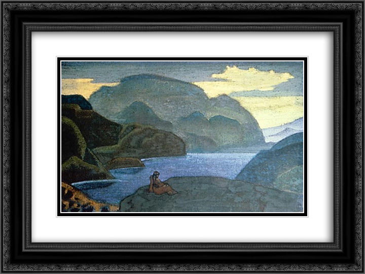 Meditation 24x18 Black Ornate Wood Framed Art Print Poster with Double Matting by Roerich, Nicholas