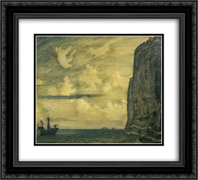 Messenger. Island. 22x20 Black Ornate Wood Framed Art Print Poster with Double Matting by Roerich, Nicholas