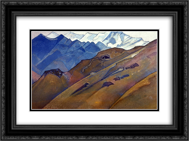 Milarepa's cave 24x18 Black Ornate Wood Framed Art Print Poster with Double Matting by Roerich, Nicholas
