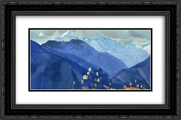 Monastery in Himalayas 24x16 Black Ornate Wood Framed Art Print Poster with Double Matting by Roerich, Nicholas
