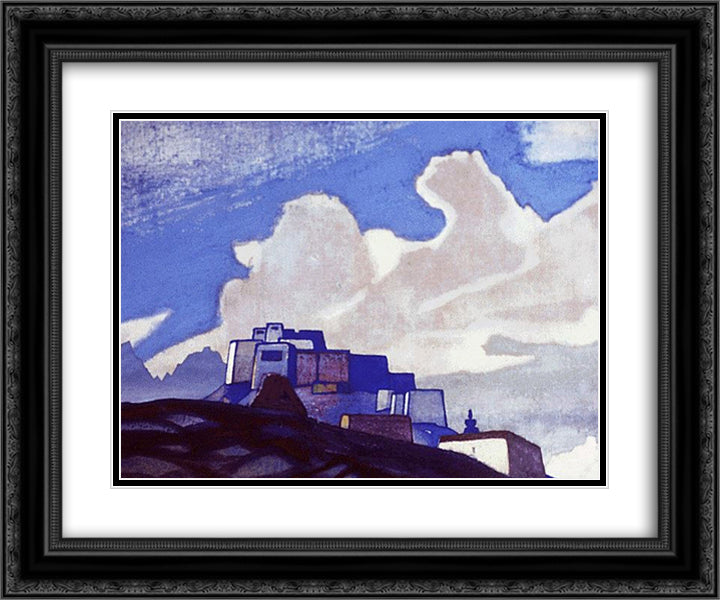 Monastery in the mountains 24x20 Black Ornate Wood Framed Art Print Poster with Double Matting by Roerich, Nicholas