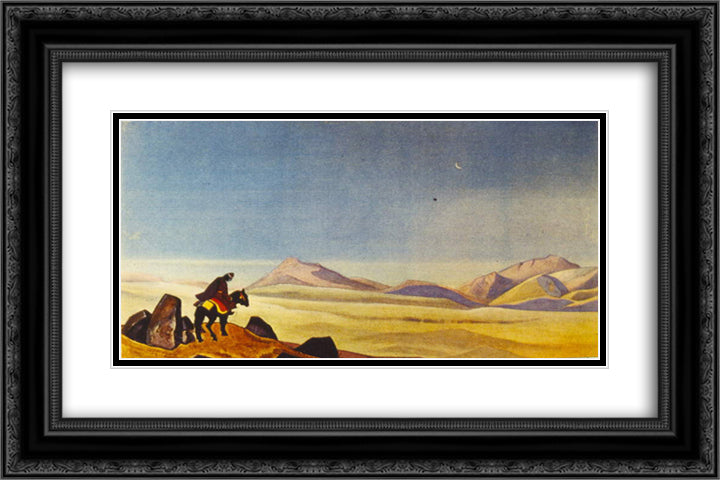 Mongolian horseman 24x16 Black Ornate Wood Framed Art Print Poster with Double Matting by Roerich, Nicholas