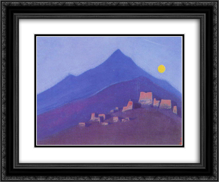 Moon over monastery in mountains 24x20 Black Ornate Wood Framed Art Print Poster with Double Matting by Roerich, Nicholas