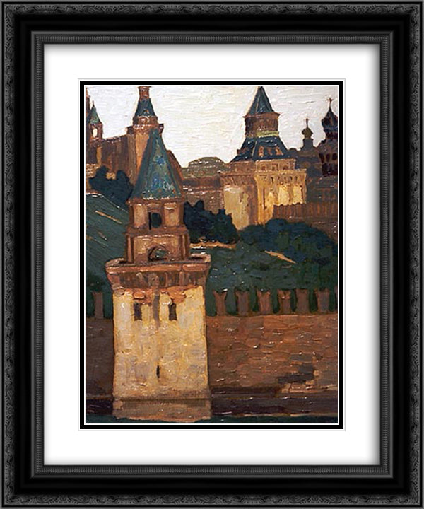 Moscow. View of Kremlin from Zamoskvorechie. 20x24 Black Ornate Wood Framed Art Print Poster with Double Matting by Roerich, Nicholas