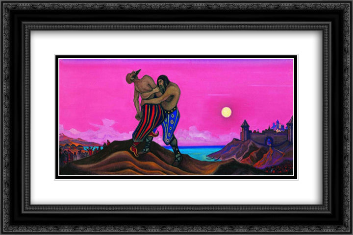 Mstislav's duel with Rededia 24x16 Black Ornate Wood Framed Art Print Poster with Double Matting by Roerich, Nicholas