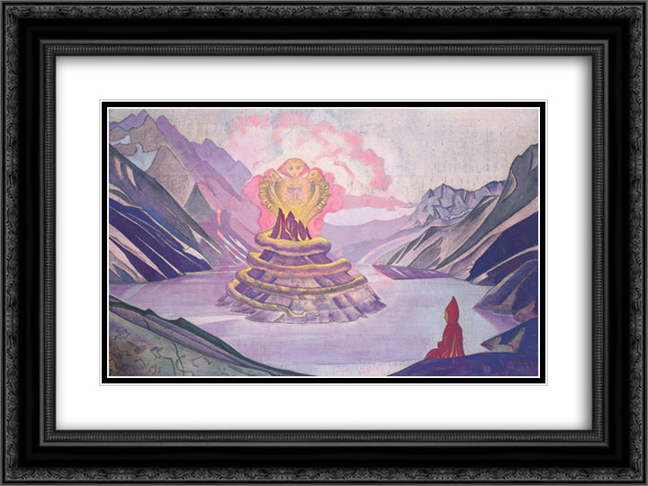 Nagarjuna, Conqueror of the Serpent 24x18 Black Ornate Wood Framed Art Print Poster with Double Matting by Roerich, Nicholas
